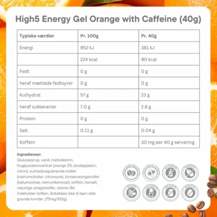 High5 Energy Gel Caffeine Orange - Box 20x40g